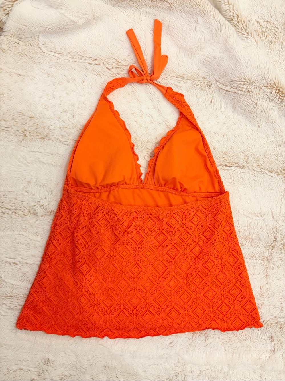 🧡 Vintage Y2K Orange Lace Tankini Halter Top Euro Summer Mermaidcore Coquette - Picture 4 of 8